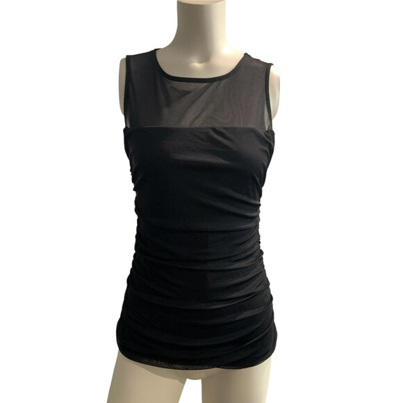 VTG Y2K Goth Grunge White House Black Market Sheer Mesh Black Sleeveless Top XS - Picture 3 of 5